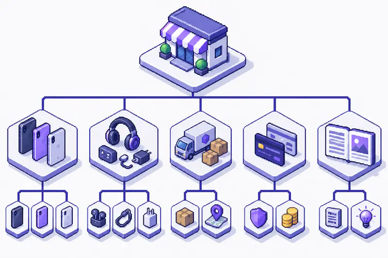 Схема структуры интернет-магазина: разделы, товары и статьи