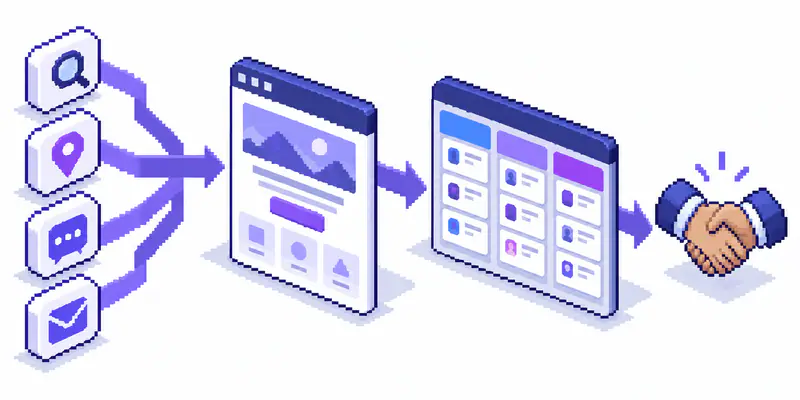 Воронка: каналы привлечения, посадочная страница, CRM и сделка