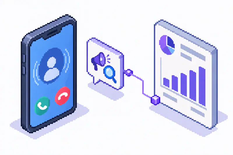 Смартфон с входящим звонком, рядом метка источника звонка